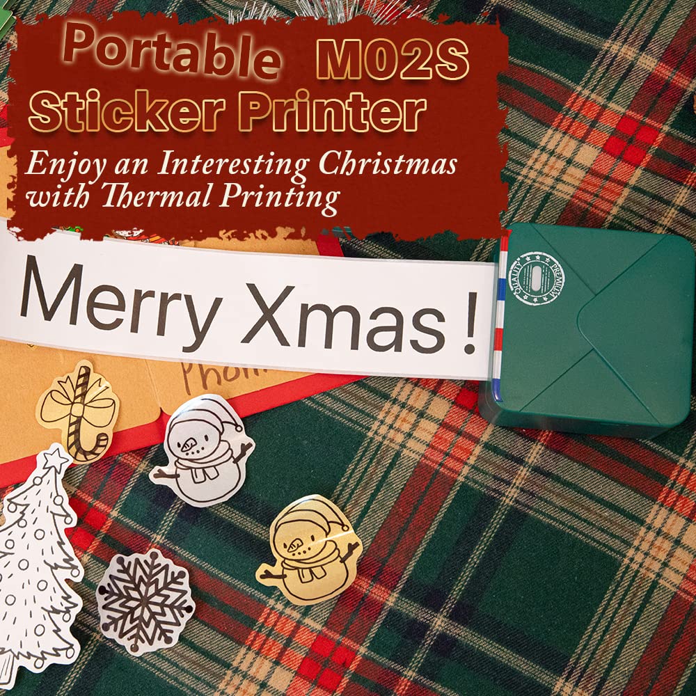 M02S Pocket Printer - Mini Wireless Bluetooth Portable Thermal 300dpi HD Rechargeable Photo Printer for Journal Gift Card Photos and More Printing, Compatible with Phomemo iPhone and Android, Green