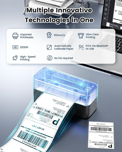 Phomemo 241BT DHL Etikettendrucker 4x6, Bluetooth Thermo Ettikettendruc?er, Labeldrucker f¨¹r Barcode Versandetiketten Kompatibel mit Ebay, Amazon, Etsy, Shopify, UPS, Gray