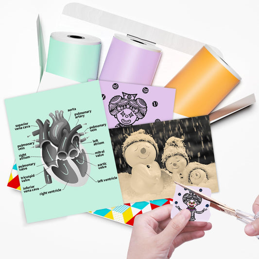 Papier für Sticker Drucker, Drucker Papier für Taschendrucker, Thermopapier für T02/Q02/M02X/M02L, 20 Jahre Klebrig Phomemo Papier, Lila/Grün/Orange Liene Fotodrucker Papier, 3 Rollen 50mm*3.5m