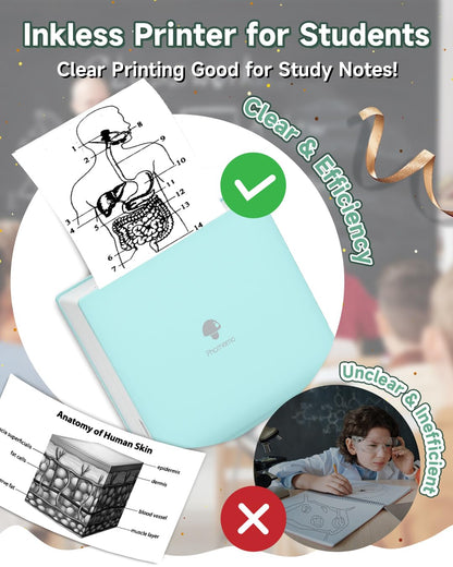 Phomemo Sticker Printer -M02 Mini Thermal Printer Bluetooth Sticker Maker with 3 Rolls Paper, for DIY Creation, Study Notes, Memo, Receipts, List, Work Plan, Gift, Cyan