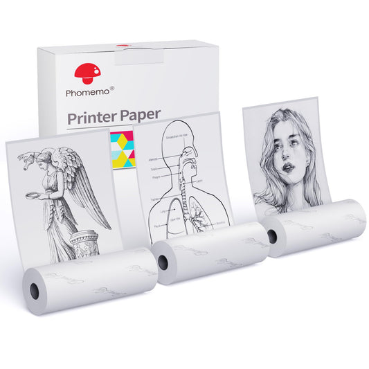 Phomemo Papier do drukarki, biały papier samoprzylepny (szerokość 53 mm) na 2 lata naklejki rolki papieru do drukarki Phomemo M02 M02S M02-Pro M03 zestaw 3 w 1