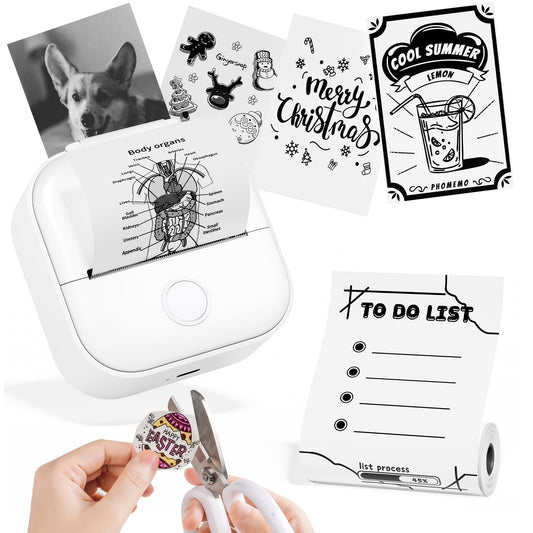 Phomemo Mini Thermal Printer,T02 Photo Printer,Portable Wireless Stickers Printer for Phone & Tablet,Inkless Bluetooth Printer for Kids,Small Pocket Printer for Study Note Picture Scrapbook Gift DIY