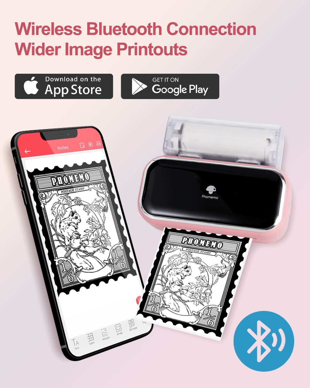 Imprimante Photo Thermique Phomemo M03- Imprimante Photo Thermique Mobile Bluetooth, Impression 80 mm, Compatible avec Android ios pour des Photos de Style Rétro, Assistant de Vie Utile, Cadeau - Rose