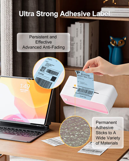 Phomemo Thermal Direct Shipping Label - 4'' x 6'' Fan-Fold Labels, 500 pcs, Permanent Adhesive, Commercial Grade Postage Thermal Labels - Blue