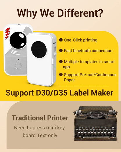 Phomemo 3 Roll D30 Adhesive Continuous Thermal Label Paper, Black on White - for Phomemo D30/D35 Label Makers