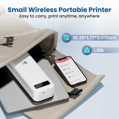 Phomemo Portable Printers Wireless for Travel, Inkless Printer Thermal M835, Mobile Printer Bluetooth Support 8.5''/A4/4.33''/3.15''/2.08'' Thermal Paper Roll, Compact Printer Compatible with iOS&Android