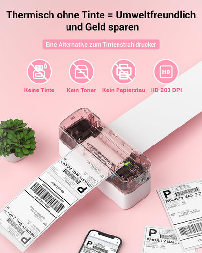Phomemo Bluetooth etiket yazıcı, DHL termal yazıcı 4XL etiket yazıcısı, Mac/PC için, Nakliye etiket yazıcısı, barkod, Amazon, Ebay, Etsy & Shopify, DHL ups için etiket yazıcısı - pembe