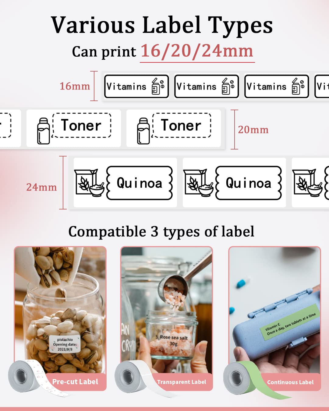 Label Maker -Phomemo D50 Mini Label Makers Portable Bluetooth Label Maker Machine,16-24mm Print Width for Organization,Office,Home, USB Rechargeable,Support iOS & Android