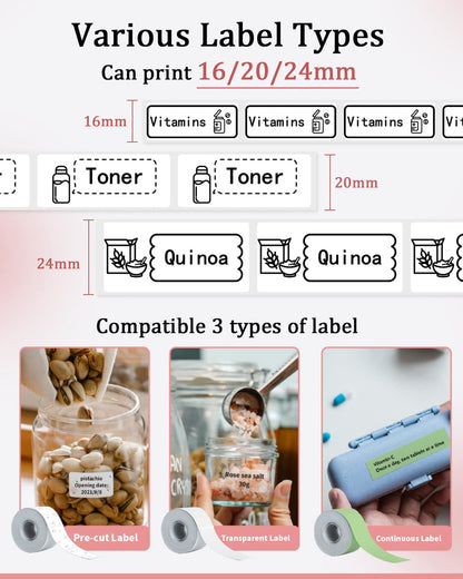 Label Maker -Phomemo D50 Mini Label Makers Portable Bluetooth Label Maker Machine,16-24mm Print Width for Organization,Office,Home, USB Rechargeable,Support iOS & Android
