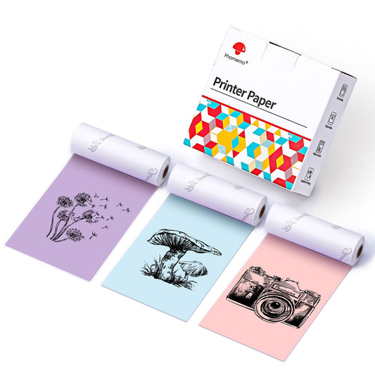 Phomemo 80mm kolorowy papier do drukarki M03/M03AS/M04S/M04AS mini drukarka kieszonkowa, 3 rolki samoprzylepnego papieru kolorowego 80mm x 3,5 m, 20 lat konserwacji, Niebieski/Fioletowy/R¨®?owy