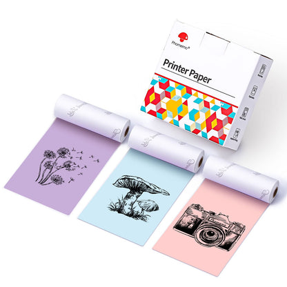 Phomemo 80mm kolorowy papier do drukarki M03/M03AS/M04S/M04AS mini drukarka kieszonkowa, 3 rolki samoprzylepnego papieru kolorowego 80mm x 3,5 m, 20 lat konserwacji, Niebieski/Fioletowy/Różowy
