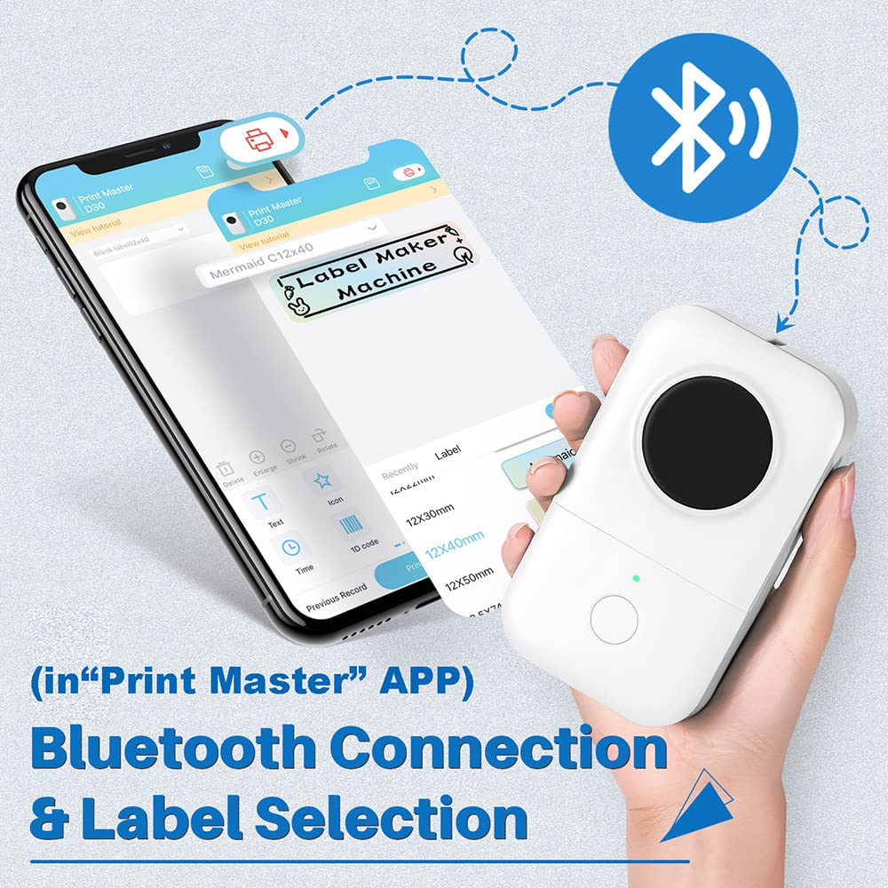 Etiketteermachines - Phomemo D30-labelprinter Inktloze stickermachine Thermische labelprinter Stickerprinter voor prijsnaam Document Jewel-draden, compatibel met iOS Android, wit