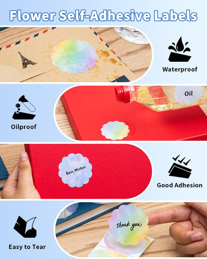 Phomemo Ronde Etiketten Voor Thermische Printer 50x50mm,de Stickers Van Regenboogbloemen,Verwezenlijking van Dank u Etiketten,enz.Compatibel Systeem Met Vele Merken van Printers(500 Etiketten/Rol)