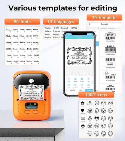 Label Maker, Label Maker Machine with Tape Phomemo M110, Bluetooth Label Printer with Multiple Icons Fonts, Mini Portable Thermal Sticker Printer Apply to Labeling, Office, Cable, Retail, Barcode