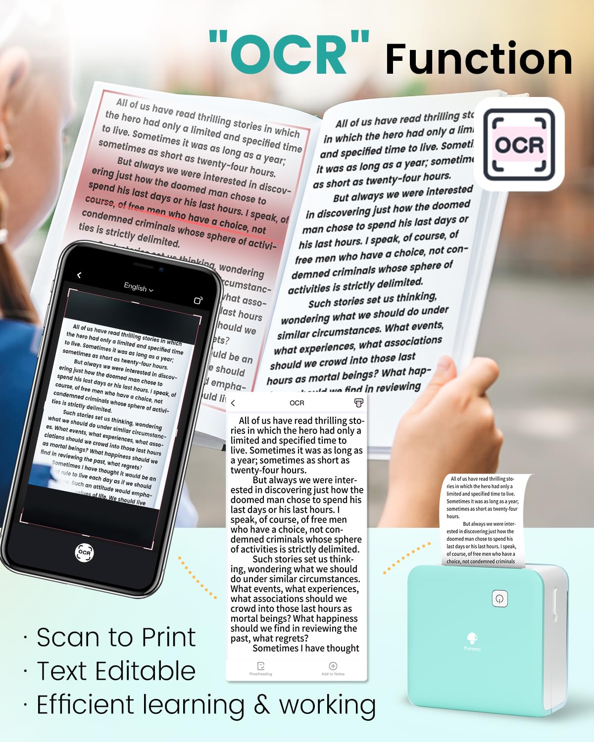 Phomemo Mini Drucker, M02 Pro Tiny Printer 300 DPI Mini Drucker für Smartphone,Taschendrucker Bluetooth Thermodrucker mit 3 Papierrollen, Aufkleberdrucker für Studiennotizen, Fotos, Etiketten