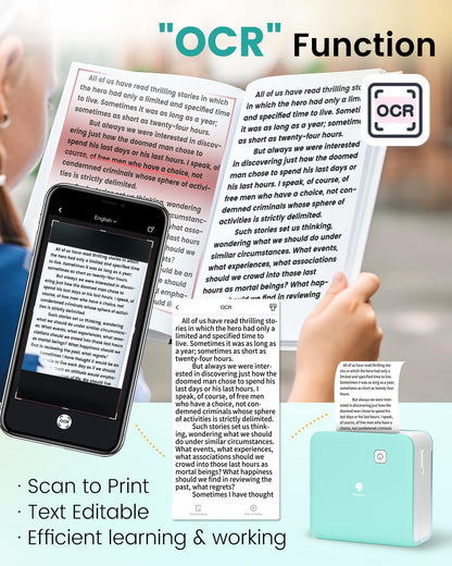 Phomemo Mini Drucker, M02 Pro Tiny Printer 300 DPI Mini Drucker für Smartphone,Taschendrucker Bluetooth Thermodrucker mit 3 Papierrollen, Aufkleberdrucker für Studiennotizen, Fotos, Etiketten