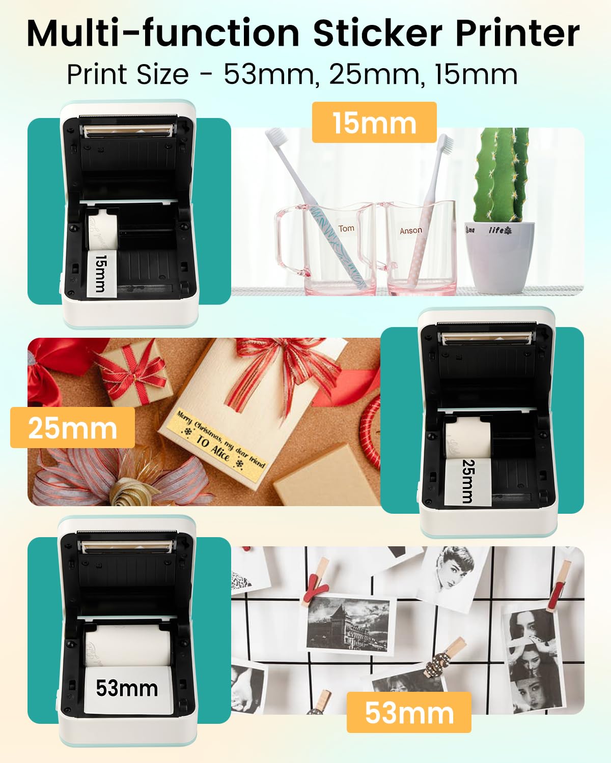 Phomemo Mini Drucker, M02 Pro Tiny Printer 300 DPI Mini Drucker für Smartphone,Taschendrucker Bluetooth Thermodrucker mit 3 Papierrollen, Aufkleberdrucker für Studiennotizen, Fotos, Etiketten