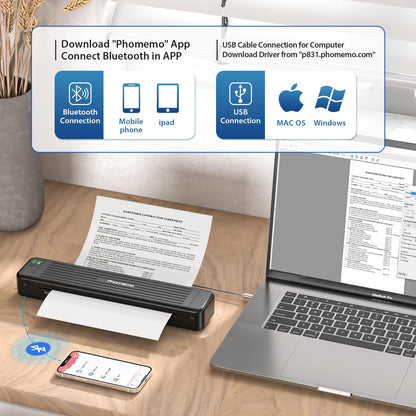Phomemo Portable Printers Wireless for Travel, P831 Bluetooth Thermal Transfer Printer Support 8.5'' X 11'' US Letter/A4/A5/B5 Copy Paper, Mobile Inkless Printer Compatible with iOS, Android & Laptop