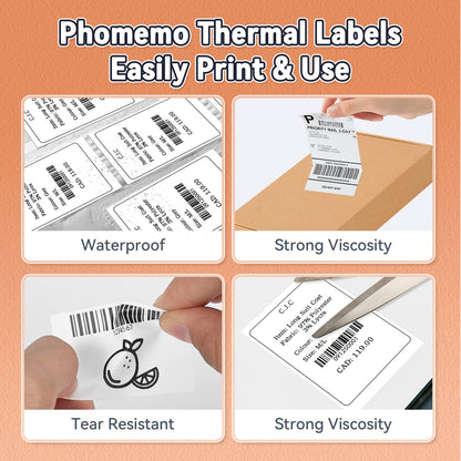 [3x100 pcs] Phomemo Thermal Sticker Label Paper, Multi-Purpose Self-Adhesive Tag for M110, M220, M120, M200, M221 Label Maker Machine, Phomemo Original Labels 1.57''x3.15'' (40x80mm), Black on White