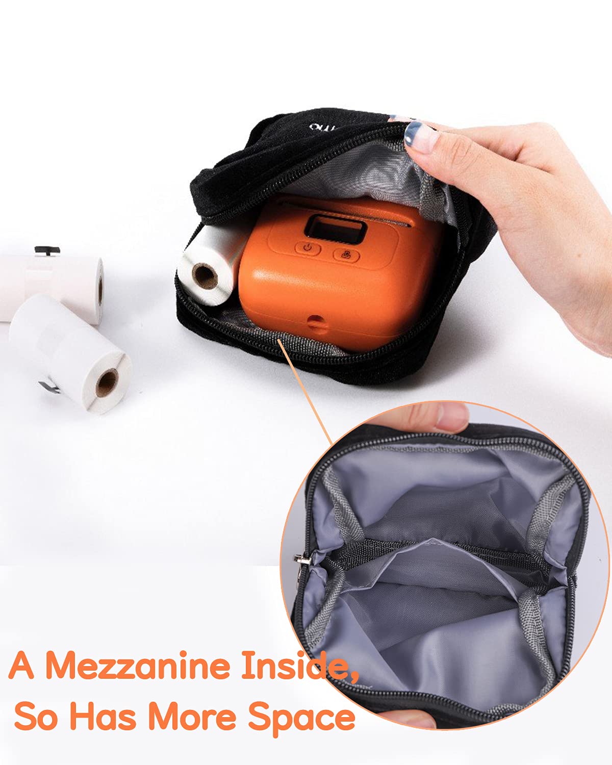 Phomemo Sac Compatible avec Les Imprimantes T02, M02, M02Pro, M02S, M02X, M02L, Les étiqueteuses D30, Q30, Q31, Q30S, Sac en Velours Noir Souple, imperméable et Résistant aux Rayures