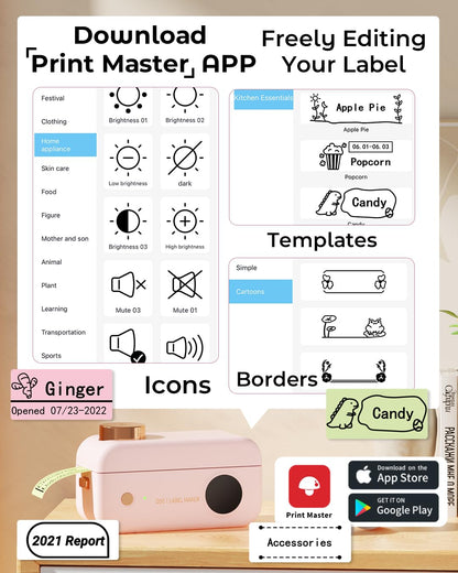 Label Maker Machine- Phomemo D50 Mini Label Maker with Cutter Thermal Label Printer for 3/4'' to 7/8'' Tape, Labeler for Home Organization, School, Office, Gift, Support iOS & Android