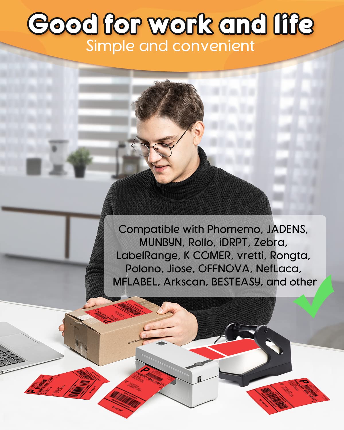 4x6 Thermopapierdruckeretikett Thermo-Direktversandetikett Pacage-Etiketten Kompatibel mit Rollo Phomemo und anderen 4 * 6-Etikettendruckern (Packung mit 500 4 '' x 6 '' F?cheretiketten), Rot