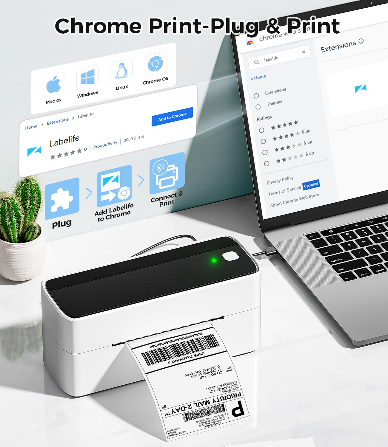 Phomemo 241BT Bluetooth Thermal Label Printer, Shipping label printer 4x6, Label Printer BLuetooth for Home, Office and Business, Thermal Printer for Hermes, Royal Mail, Amazon, Shopify, Ebay, etc