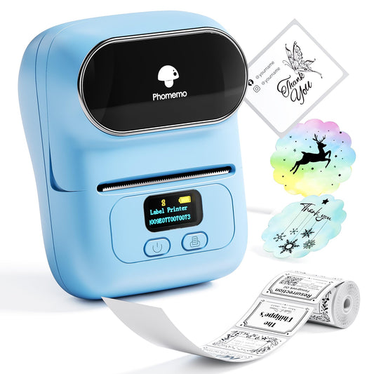Phomemo Barcode Label Printer - M110 Label Maker Portable Bluetooth Label Maker Machine for Small Business, Barcode, Address, Logo, Clothing, Jerwery, Thermal Printer Compatible with Phones & PC, Blue