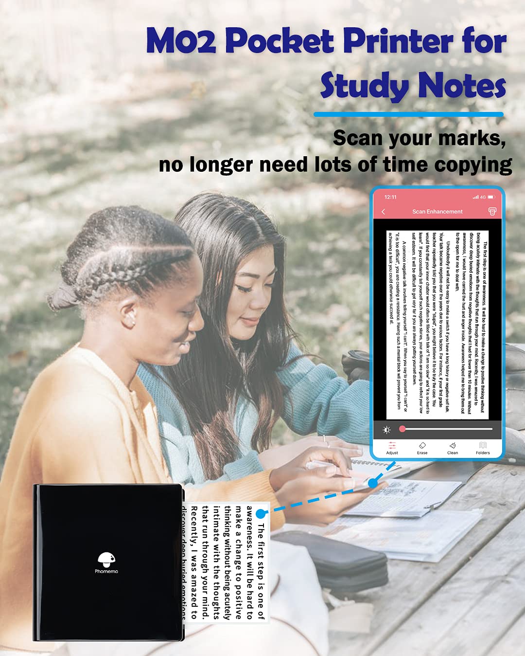 Phomemo M02 Mini Pocket Printer- Inkless Note Printer Portable Bluetooth Thermal Printer Pocket Printer for Organizing Office Documents, Work List Printing, Receipts, Black