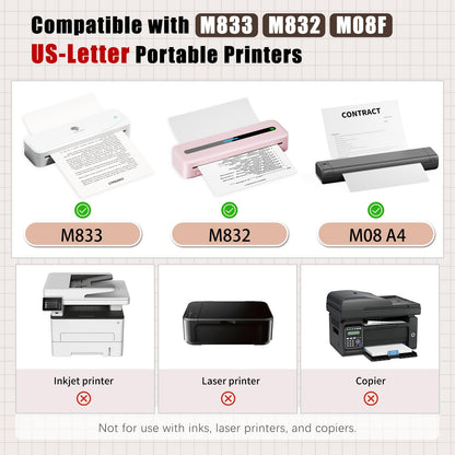 Phomemo US Letter Thermal Paper 8.5'' x 11'', M832 Thermal Printer Folding Paper, Compatible with M08F-Letter M832 M833 M834 M835 HRPT MT800 Thermal Paper, 100 Sheets