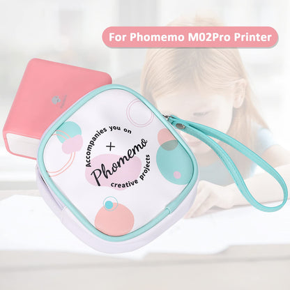Phomemo Sac Compatible avec Les Imprimantes T02, M02, M02Pro, M02S, M02X, M02L, Les étiqueteuses D30, Q30, Q31, Q30S, Sac en Cuir PU Blanc, imperméable et Résistant aux Rayures