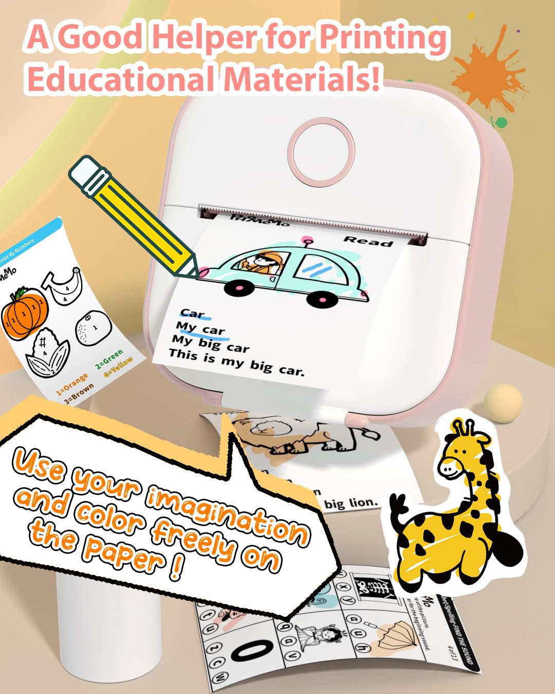 Phomemo T02 Sticker Printer- Inkless Printer Mini Printer Sticker Maker Bluetooth Thermal Pocket Printer for Study Notes, Stickers, Photos, DIY Printing, with 3 Rolls Paper, Pink