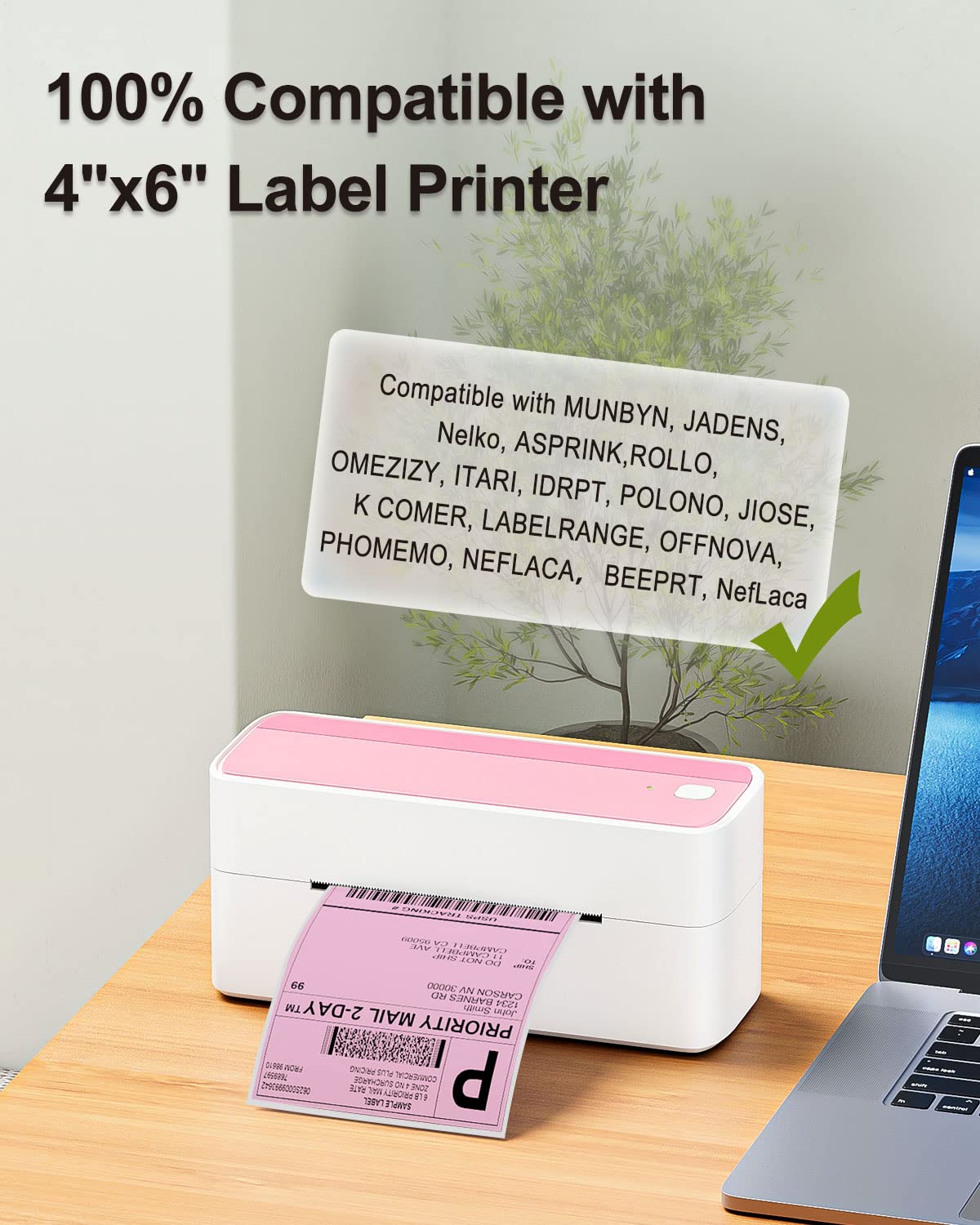 Phomemo 4x6 Label Stickers Roll for Thermal Label Printer - 500pcs Pink Shipping Labels - Commercial Grade Thermal Printer Labels for Small Business Supplies - Water/Oilproof 4x6 Thermal Printer Paper