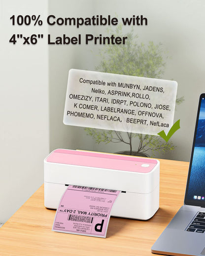 Phomemo 4x6 Label Stickers Roll for Thermal Label Printer - 500pcs Pink Shipping Labels - Commercial Grade Thermal Printer Labels for Small Business Supplies - Water/Oilproof 4x6 Thermal Printer Paper