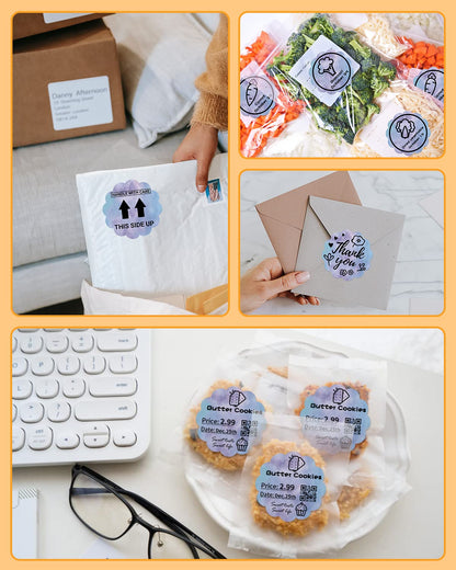 Phomemo 2'' Wavy Thermal Labels, Self-Adhesive Flower Stickers Stickers Stickers for Thank You Cards, Logo, Name, Price, Address, QR Code, 500 Labels, Blue-Violet History