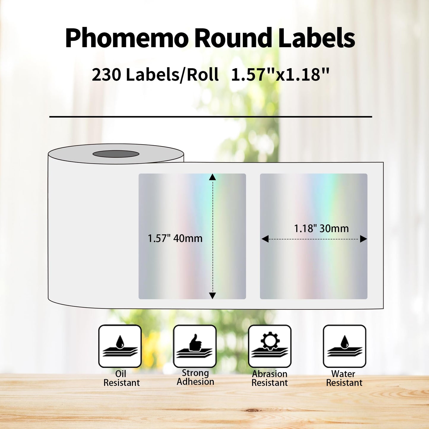 Phomemo 1 Roll 40 x 30mm Holographic Silver Thermal Labels for M120 / M220 / M110/M200 Label Printer, Multifunctional Square Stick Code Labels Name, Price, Address, 230