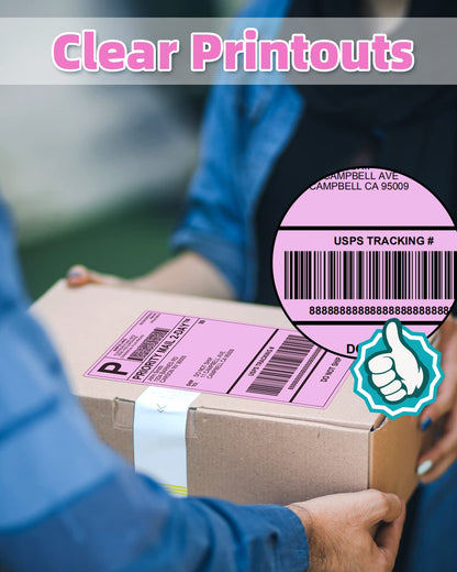Phomemo 10x15 cm (4x6'') thermische printerlabel, thermisch direct verzendlabel, verpakkingslabel, compatibel met Rollo Dymo Phomemo en andere 4x6'' labelprinters, 100 4x6'' fanfold label, roze
