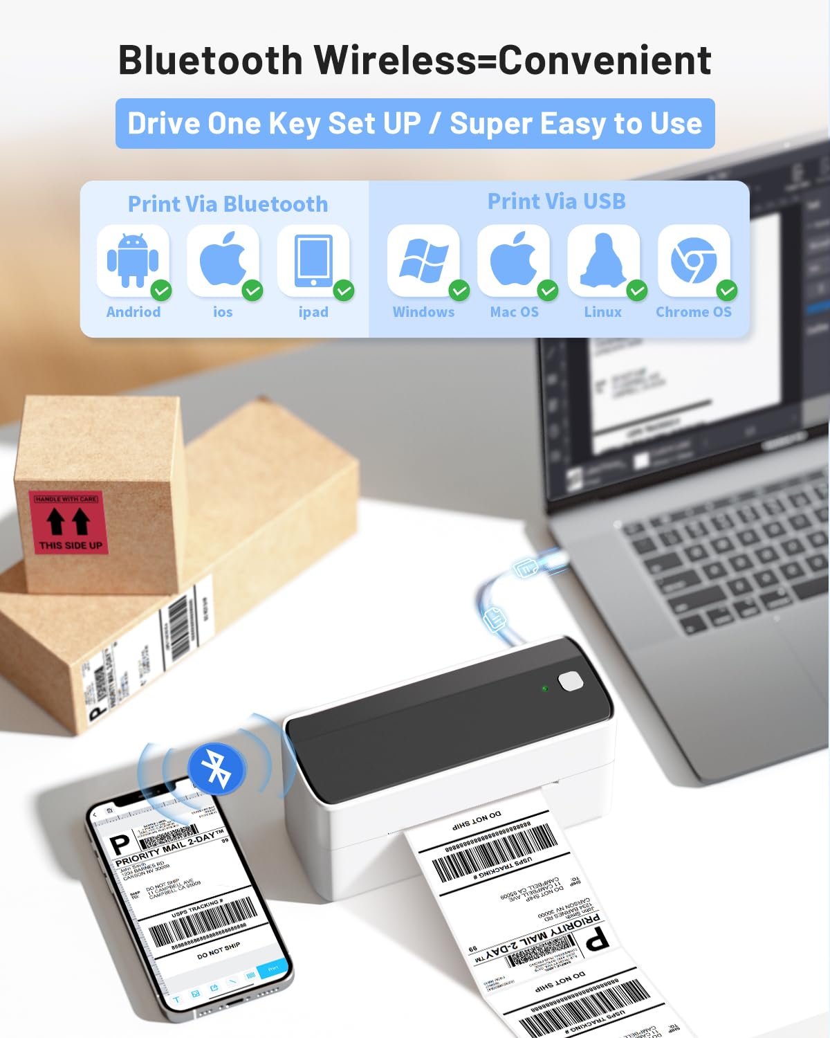 Phomemo Stampante per Etichette Bluetooth, 4 x 6, DHL Stampante Termica Stampante Etichette Label Printer, Compatibile con Ebay, Amazon, Etsy,DPD, Ups, Wish, Shopify, Zalando, Otto, DHL