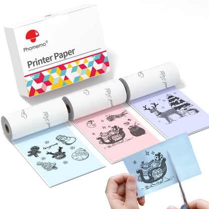 Phomemo 53 mm kleurprinterpapier voor M02/M02 Pro/M02S/M03/M03AS/M04S/M04AS mini-zakprinter, 3 rollen zelfklevend thermo-kleurstickerpapier, 50 mm x 3,5 m, 20 jaar conservering, blauw/roze/paars