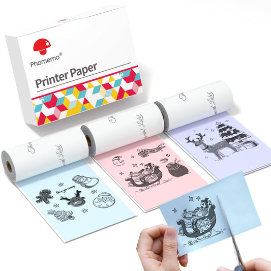 Phomemo 53 mm kleurprinterpapier voor M02/M02 Pro/M02S/M03/M03AS/M04S/M04AS mini-zakprinter, 3 rollen zelfklevend thermo-kleurstickerpapier, 50 mm x 3,5 m, 20 jaar conservering, blauw/roze/paars