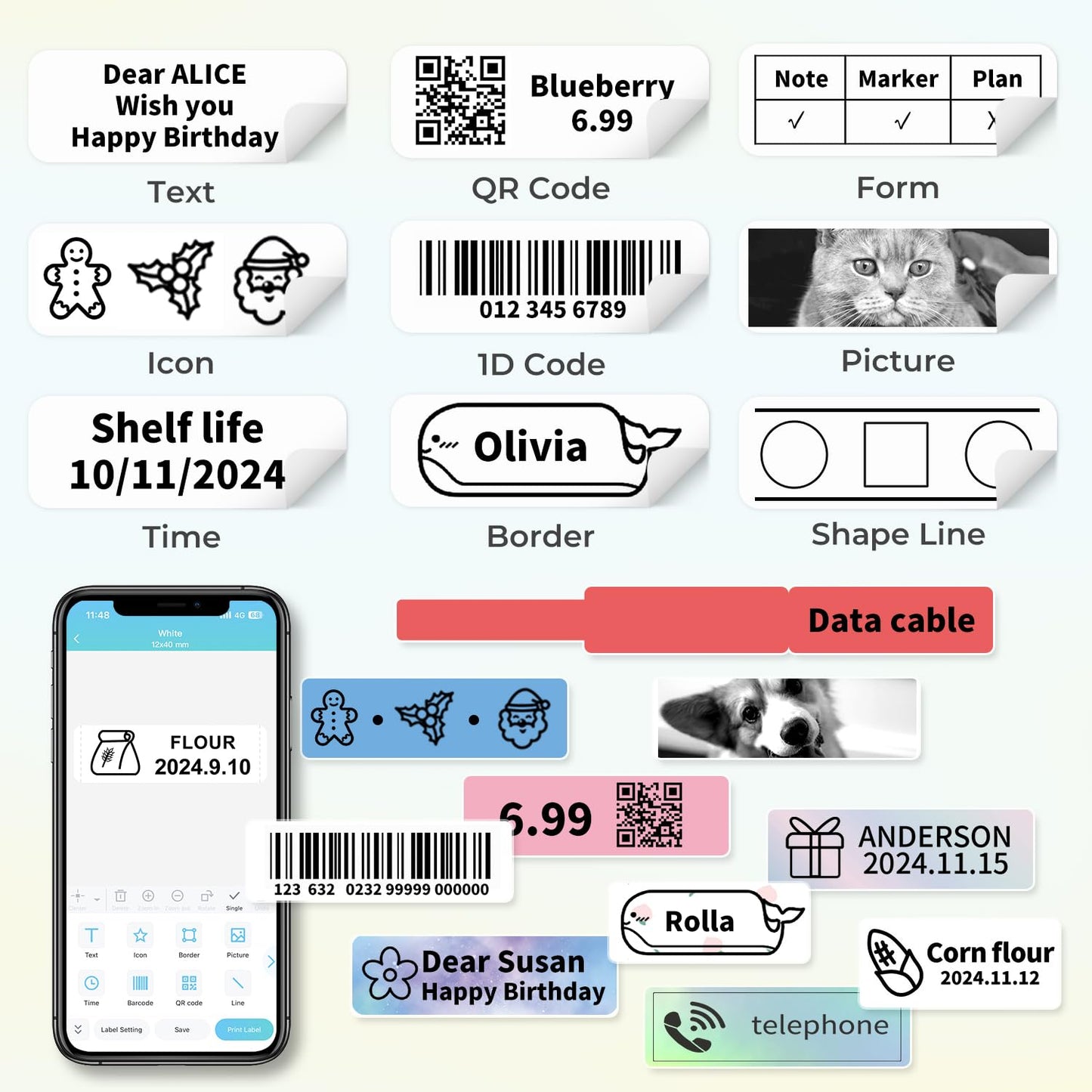 Phomemo zelfklevende thermo-labels, 3 rollen, 12 mm x 30 mm, compatibel met PhomemoD30 labelprinter, geschikt voor thuis, kantoor, school, 210/rol, 3 rollen (meteor, raket, ruimteschip)