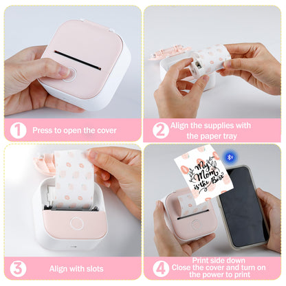 Phomemo Self-Adhesive Thermal Sticker Paper, Color Printer Paper Compatible with Phomemo T02/M832/M02/M02S/M04S Thermal Printer, Black on Milk Strawberry, 50mm x 3.5m, Keep for 20 Years, 3 Rolls