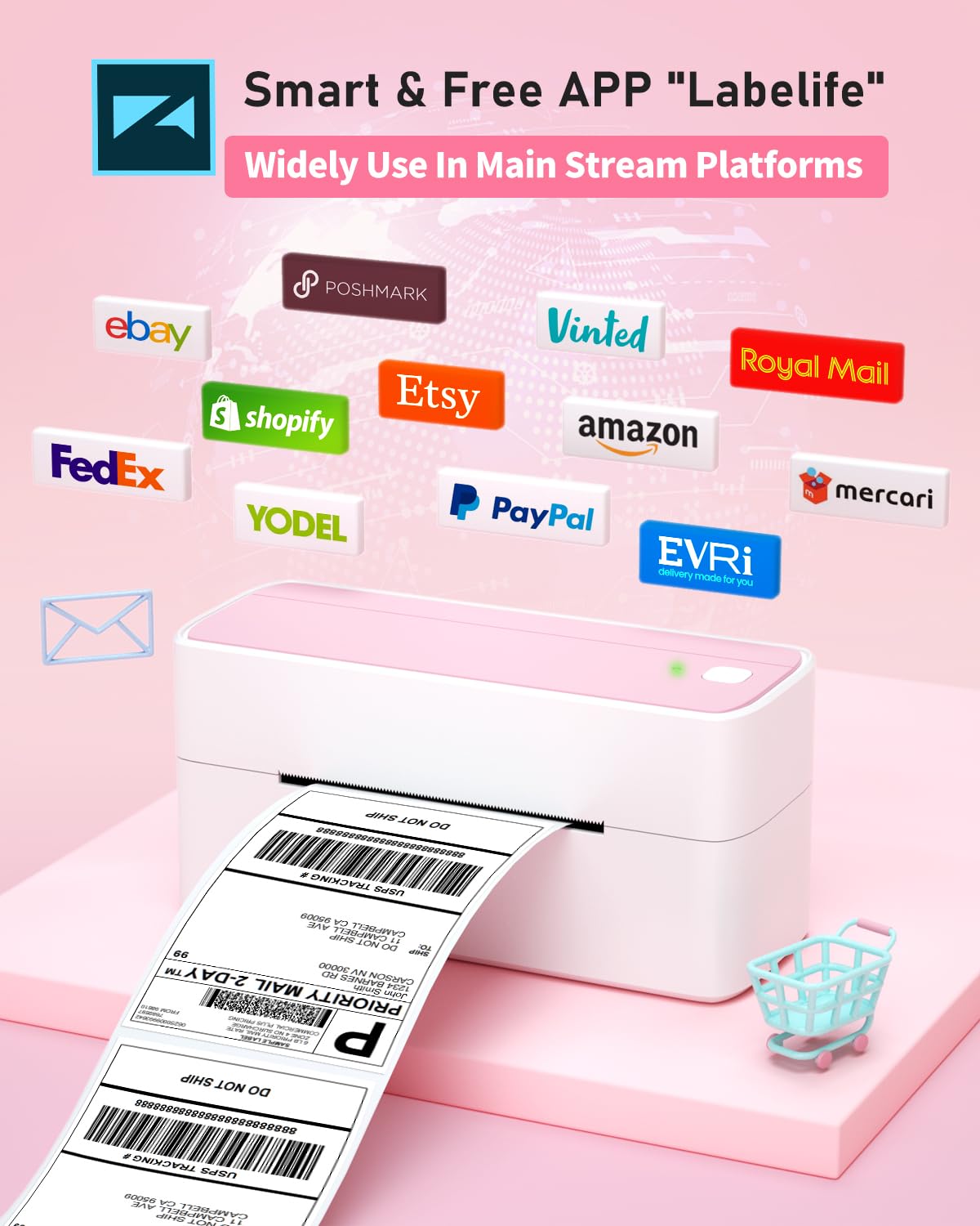 Phomemo Bluetooth Thermal Label Printer for Shipping - Wireless Phone & Pad PC, Pink Used Amazon, Ebay,UPS, Shopify, TikTok, USPS, FedEx, DHL, Temu