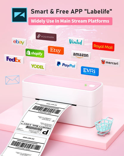 Phomemo Bluetooth Thermal Label Printer for Shipping - Wireless Phone & Pad PC, Pink Used Amazon, Ebay,UPS, Shopify, TikTok, USPS, FedEx, DHL, Temu