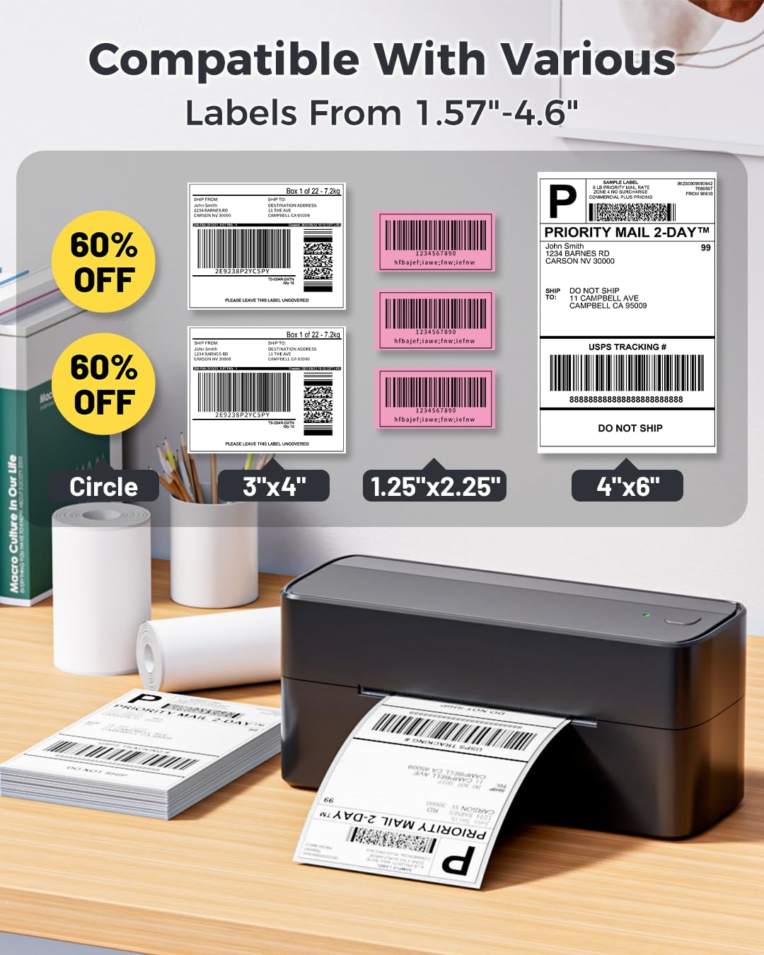 Phomemo Bluetooth Shipping Label Printer for Packages - 4x6 Thermal Label Printer for Small Business - Barcode Label Printer for Phone&PAD&PC to Amazon, Ebay, Shopify, USPS, DHL, Temu