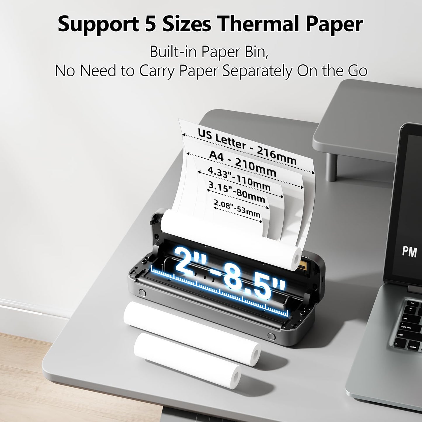 Phomemo Portable Printer, M832 Inkless Thermal Printer, Bluetooth Portable Printers Wireless for Travel, Support 8.5''x11''/A4/4.33''/3.15''/2.08'' Thermal Paper, Mobile Printer for Phone Laptop, with Case