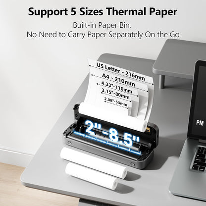 Phomemo Portable Printer, M832 Inkless Thermal Printer, Bluetooth Portable Printers Wireless for Travel, Support 8.5''x11''/A4/4.33''/3.15''/2.08'' Thermal Paper, Mobile Printer for Phone Laptop, with Case