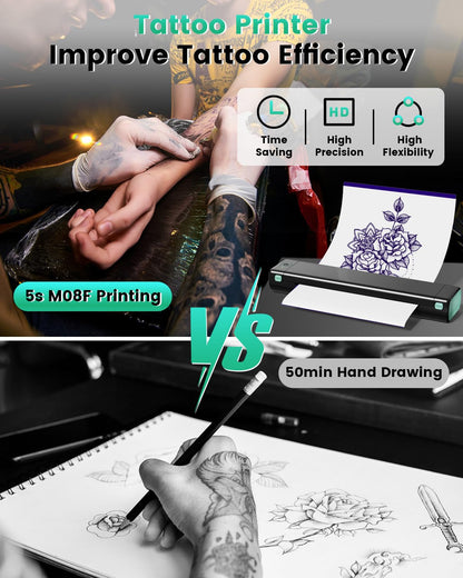 Bluetooth Tattoo Stencil Printer, Phomemo M08F Wireless Tattoo Stencil Printer for Tattooing, Thermal Printer Tattoo Kit with 10PCS Transfer Paper, Compatible with Smartphone Tablet PC