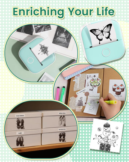 Phomemo Sticker Printer, T02 Print Pod Mini Thermal Printer with 3 Rolls Paper, Inkless Sticker Maker Machine Pocket Photo Printer, Bluetooth Portable Phone Printer for Study Notes, Journal, Pictures