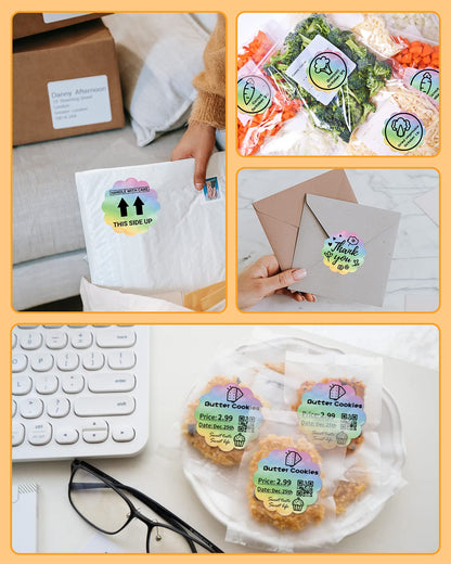 Phomemo 2'' Wavy Thermal Labels, Adhesive Flower Label, Circular Direct Thermal Label for Thank You Cards, Logo, Name, Price, Address QR Code, 500 Labels, Multi-Color Gradient